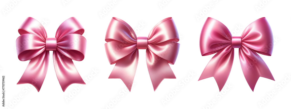 Pink satin bow collection isolated on transparent background