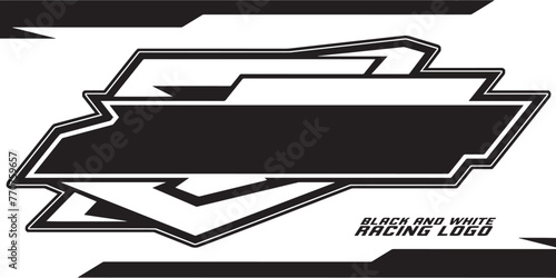 Outline and painted black and white racing logo. Isolated in white background, for t-shirt design, print and for business purposes.