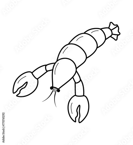 Lobster doodle style icon. Vector illustration of river and marine life. Isolated on white delicacies seafood.