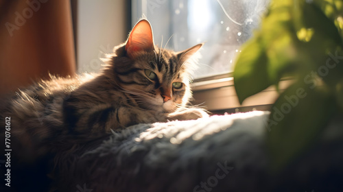 Cozy Cat by Sunlit Window