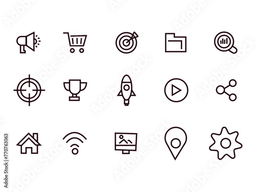 Digital markating  outline icons set vector. photo