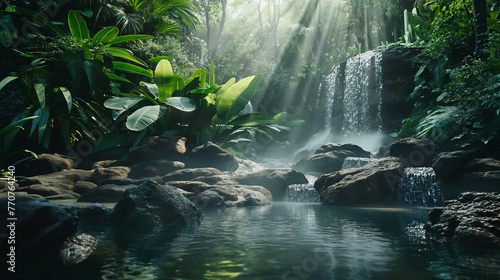 Beautiful waterfall in tropical forest. Nature background with copy space.Beautiful waterfall in the tropical forest. Waterfall in the jungle.Waterfall in tropical forest  Thailand. Nature background.