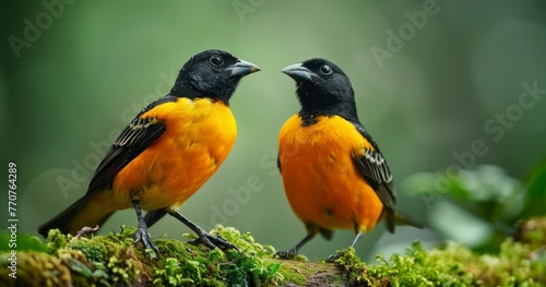 Baltimore Oriole Perched on Mossy Branch in Wilderness