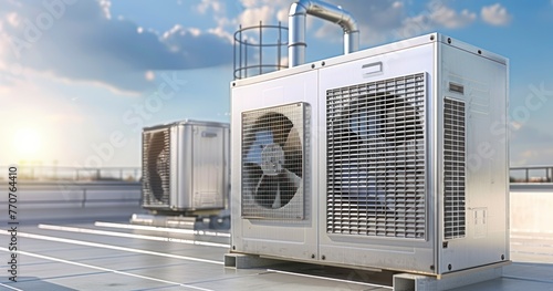 Rooftop Air Condenser Unit Supporting HVAC Cooling Function
