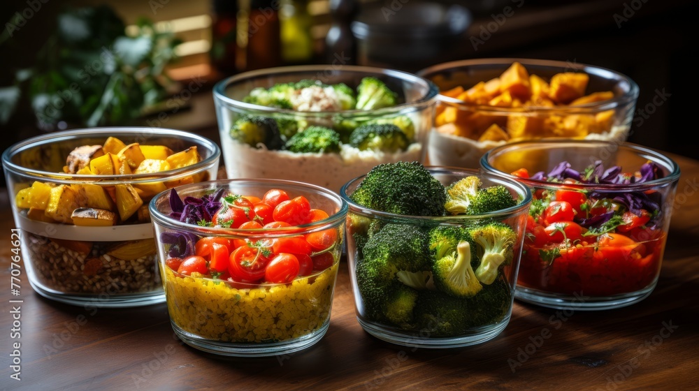Assorted Glass Bowls Filled With Various Foods Assorted Glass Bowls Filled With Various Foods