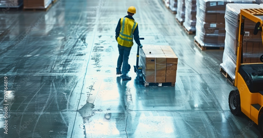 Warehouse Worker Operating a Pallet Truck Warehouse Worker Operating a Pallet Truck
