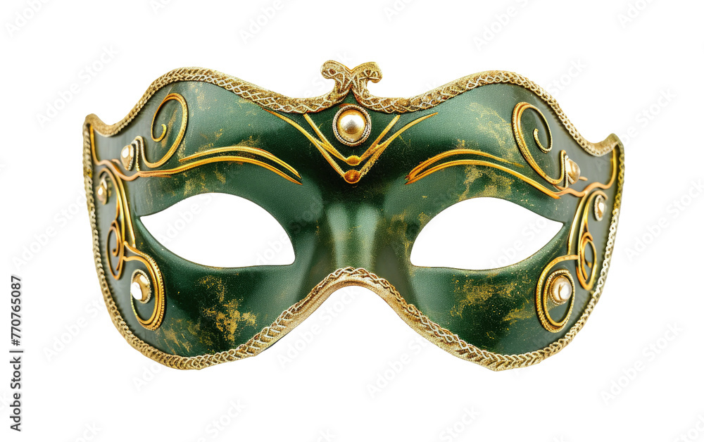 Seventeenth Century Venetian Mask in Green and Gold Isolated On White Background. Generative Ai