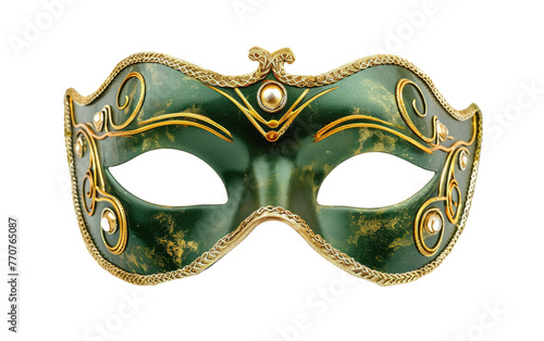 Seventeenth Century Venetian Mask in Green and Gold Isolated On White Background. Generative Ai © Usama