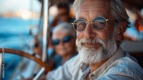 A group of retirees enjoys an active and fulfilling lifestyle as members of a vibrant seniors' yacht club, participating in regular social events, group cruises, and educational se