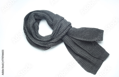 Gray scarf on a white background. Top view