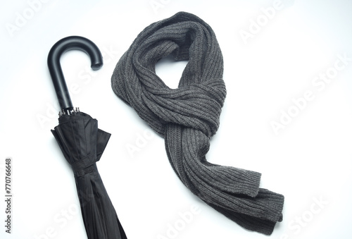 Scarf and umbrella on a white background. Gentleman's accessories