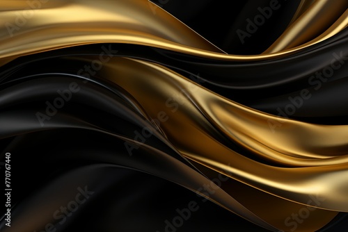 Beautiful black and gold wave. cosmetics, beauty, fashion, greeting card, greeting. Shiny fabric, lots of layers. Gorgeous texture