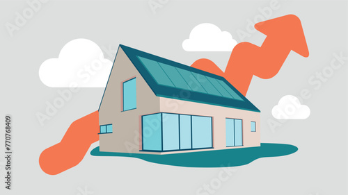 Adobe IlluVektor-Illustration einer privaten Immobilie mit einer aufsteigenden Börsenkurve im Hintergrund - Immobilienkonzeptstrator Artwork