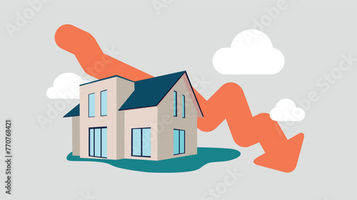 Adobe IlluVektor-Illustration einer privaten Immobilie mit einer aufsteigenden Börsenkurve im Hintergrund - Immobilienkonzeptstrator Artwork