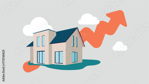 Adobe IlluVektor-Illustration einer privaten Immobilie mit einer aufsteigenden Börsenkurve im Hintergrund - Immobilienkonzeptstrator Artwork