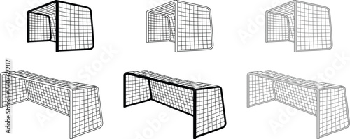 Soccer / Football Net in Side View Perspective Clipart - Outline, Silhouette & Color