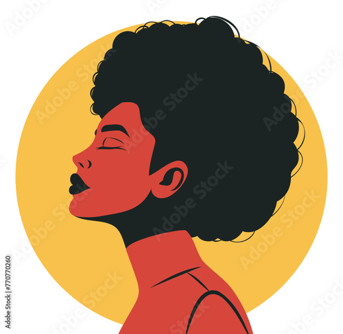  Vector flat illustration portrait of a black African girl avatar for social media user profile, website and app design and development, icons.