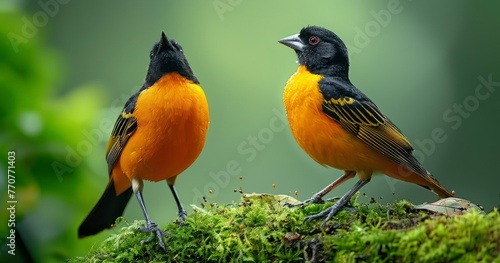 Baltimore Oriole Perched on Mossy Branch in Wilderness photo