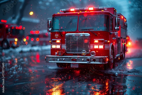 Urgent response: Fire truck hurries to call photo