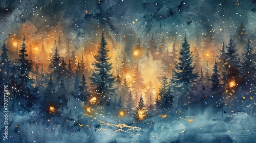 Mystical forest wallpaper. Night forest wallpaper. magical forest with fog and the moon wallpaper. magical forest wallpaper. Beautiful night sky wallpaper. © jokerhitam289