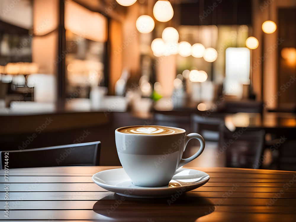 Obraz premium A cup of Coffee and blurred cafe background