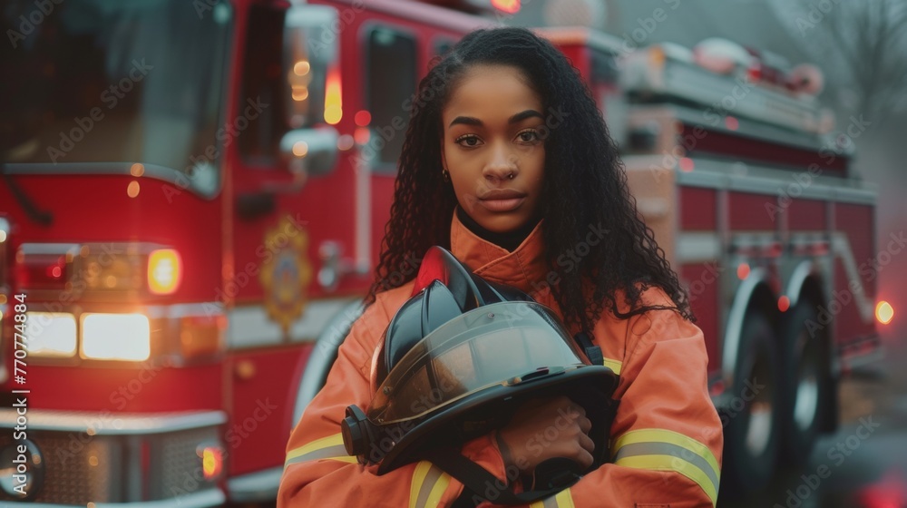 Closeup portrait of a female firefighter