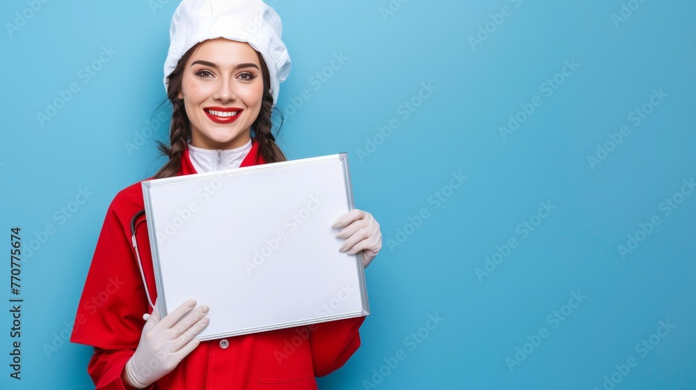 A doctor with a blank message board A doctor with a blank message board