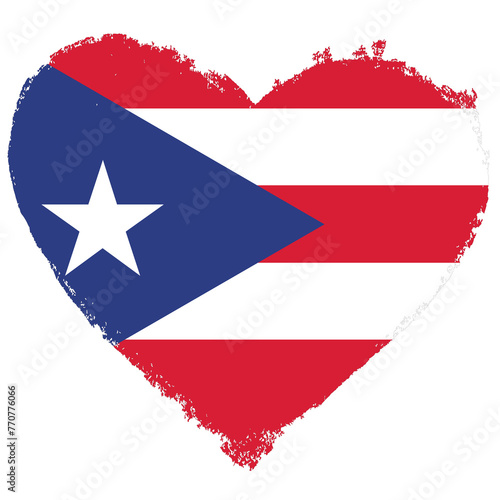 Puerto Rico flag in heart shape isolated on transparent background.
