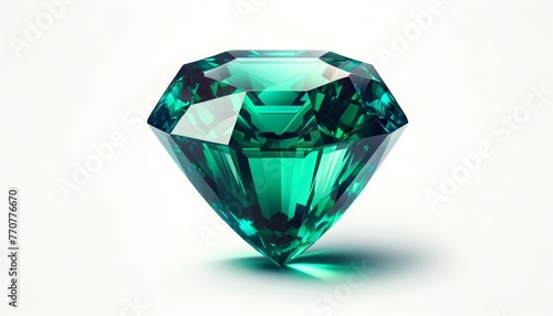Isolated Diamond Stone. Brilliant Gem Stone Green Crystal. Luxury Jewel Treasure Gemstone. 