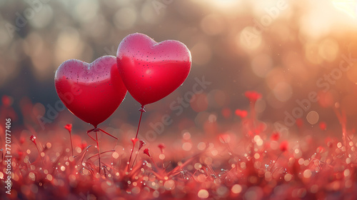 Red heart balloons, love, romance, celebration, heart shape