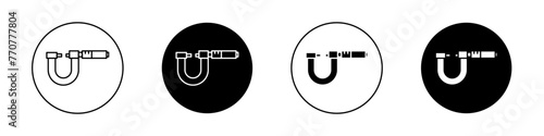 Micrometer icon set. engineering industry diameter measurement tool vector symbol. mechanical industrial object exact measure micrometer device sign. photo