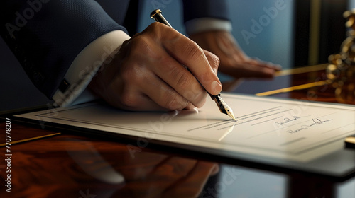 Businessman Signing Contract with Fountain Pen photo