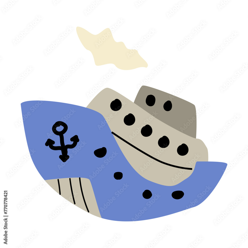 Hand drawn ship or boat for travel doodle vector icon isolated. Vector illustration can used for baby boy shower in nautical style, poster or cards. Hand drawn ship or boat for travel doodle vector icon isolated. Vector illustration can used for baby boy shower in nautical style, poster or cards.