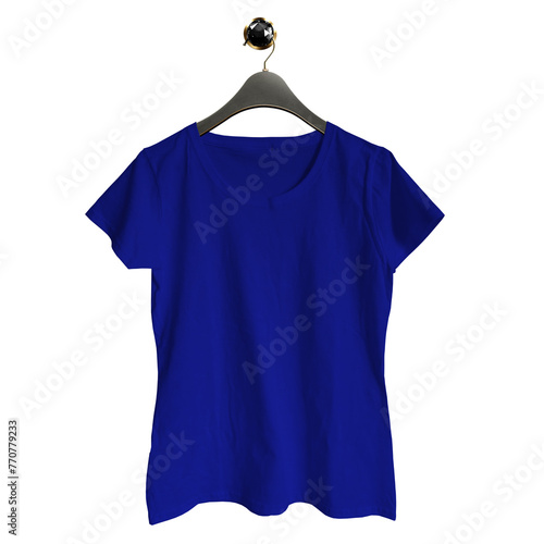 This Front View Classical Female T Shirt MockUp In Blue Storm Color On Hanger, will help you drive traffic to your listings and stand out from other sellers