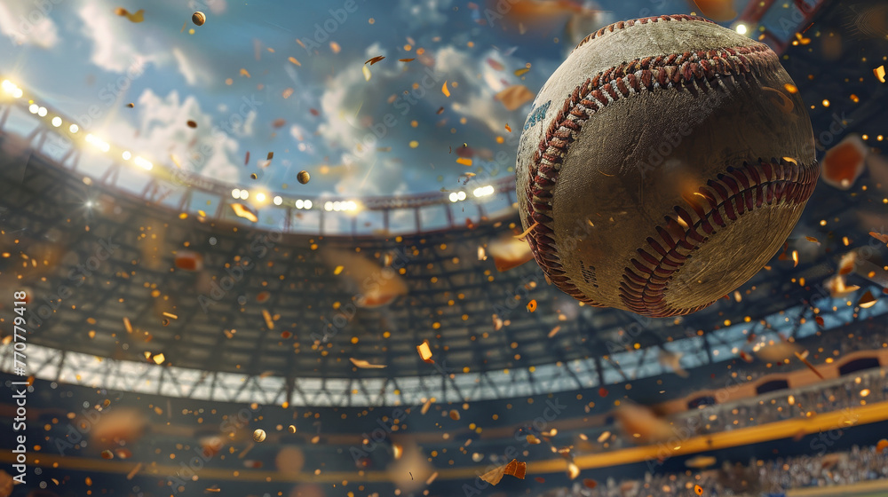 An immersive 3D rendering of a baseball ball making a perfect arc over ...