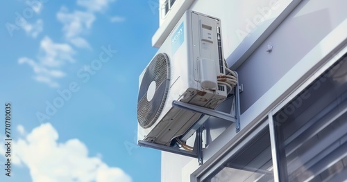 Outdoor AC Unit with Clear Blue Sky Above