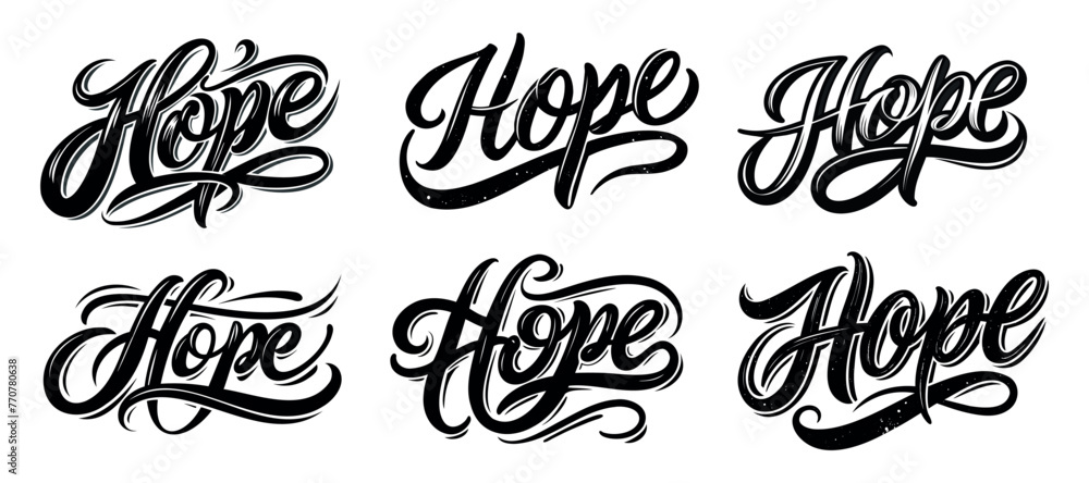 Obraz premium Hope - set typographic lettering isolated on white background. Hand calligraphy.