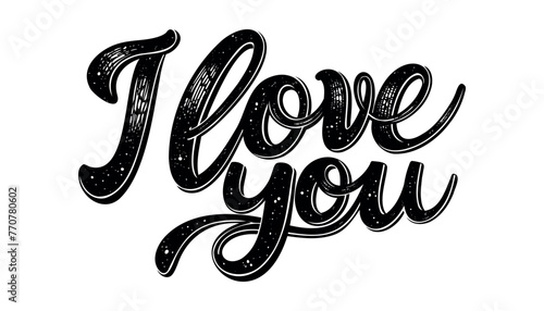 Lettering I love you calligraphic font, hand drawing. Individual font. Declaration of love. Twisted inscription.