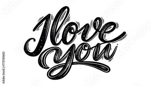 Lettering I love you calligraphic font, hand drawing. Individual font. Declaration of love. Twisted inscription.