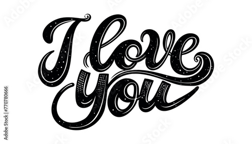 Lettering I love you calligraphic font, hand drawing. Individual font. Declaration of love. Twisted inscription.