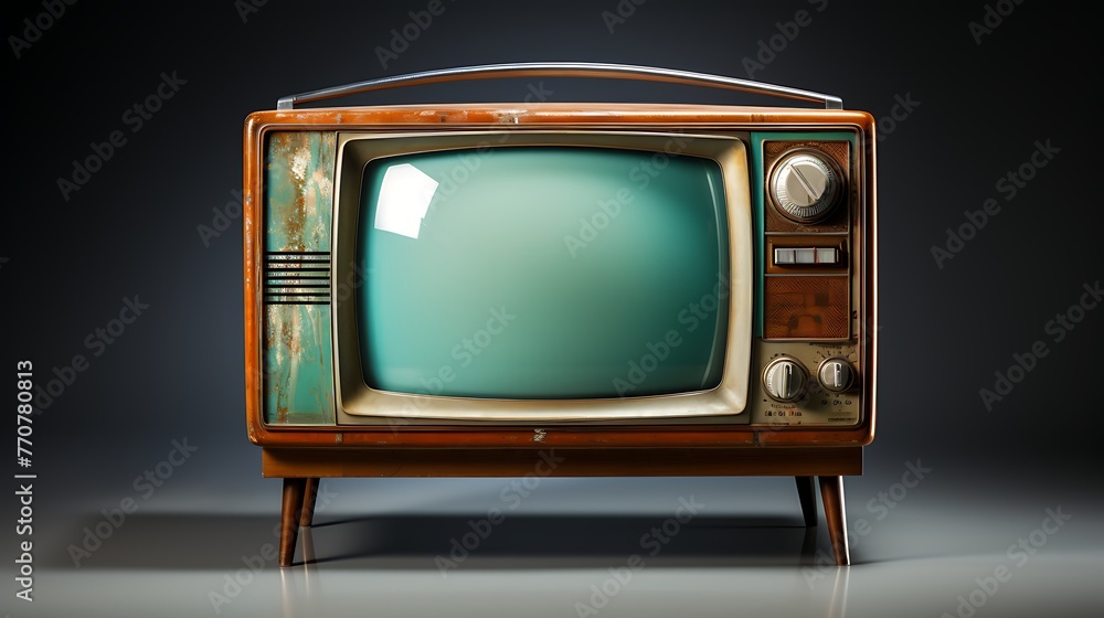 Old fashioned television on the solitary transparent background