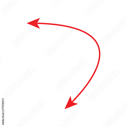 Red dual semi circle arrow. Vector illustration. Semicircular curved thin long double ended arrow. eps10