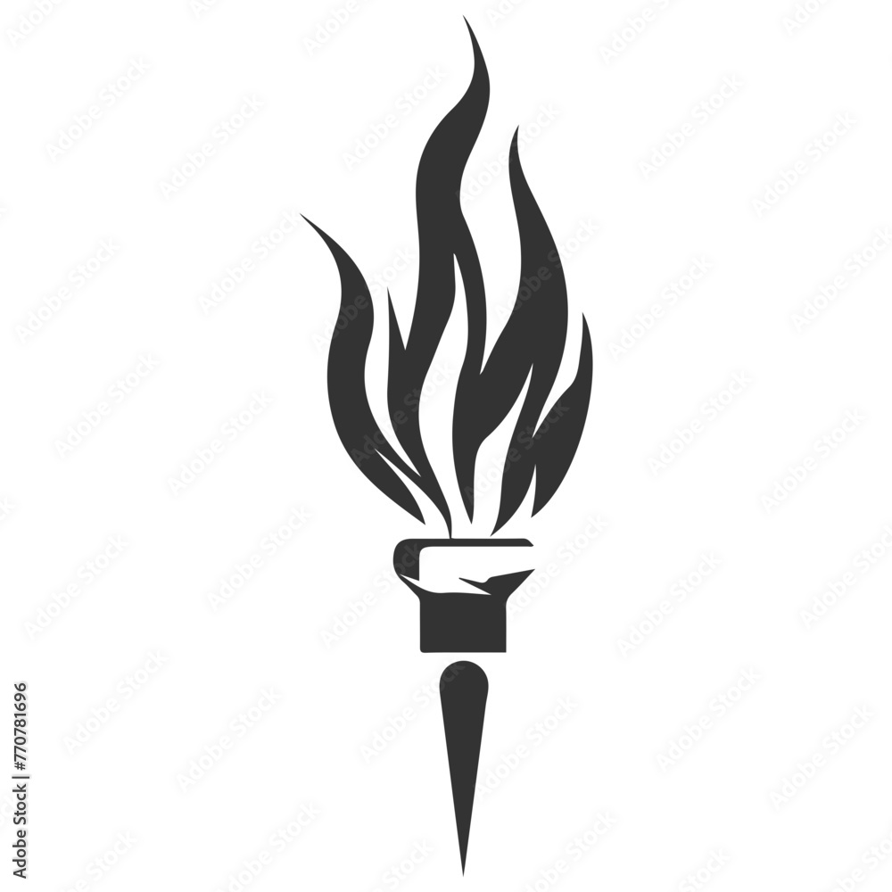 A black vector image of a torch with a flame. Vector logo icon. A black vector image of a torch with a flame. Vector logo icon.
