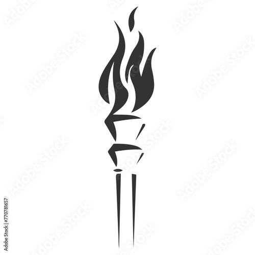 A black vector image of a torch with a flame. Vector logo icon.