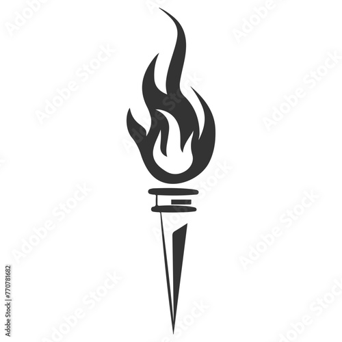 A black vector image of a torch with a flame. Vector logo icon.