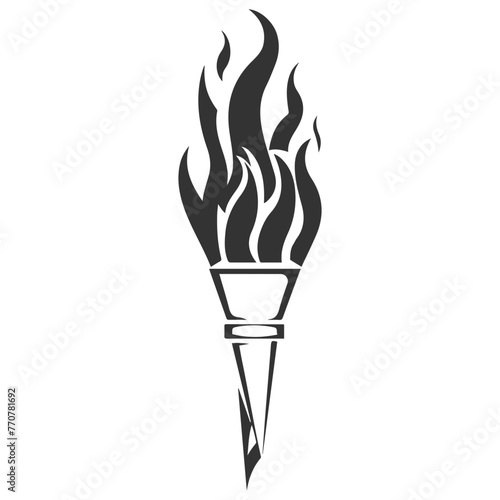 A black vector image of a torch with a flame. Vector logo icon.