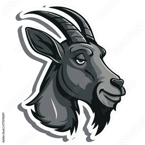 A goat vector icon with horns and a smile on its face.