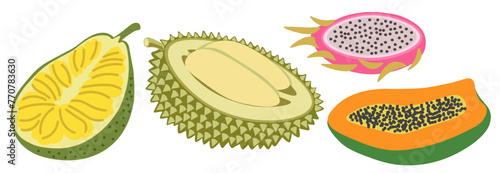 set of colored isolated fruits in flat style in vector. image of natural healthy eco food.template for logo sticker poster print decor design app web page