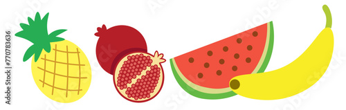 set of colored isolated fruits in flat style in vector. image of natural healthy eco food.template for logo sticker poster print decor design app web page