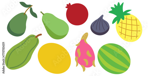 set of colored isolated fruits in flat style in vector. image of natural healthy eco food.template for logo sticker poster print decor design app web page